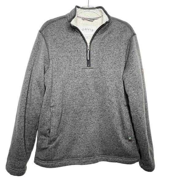 ORVIS Sherpa Lined 1/4 Zip Pullover Sweater Stand Up Collar Heather Gray Size M - Picture 1 of 7